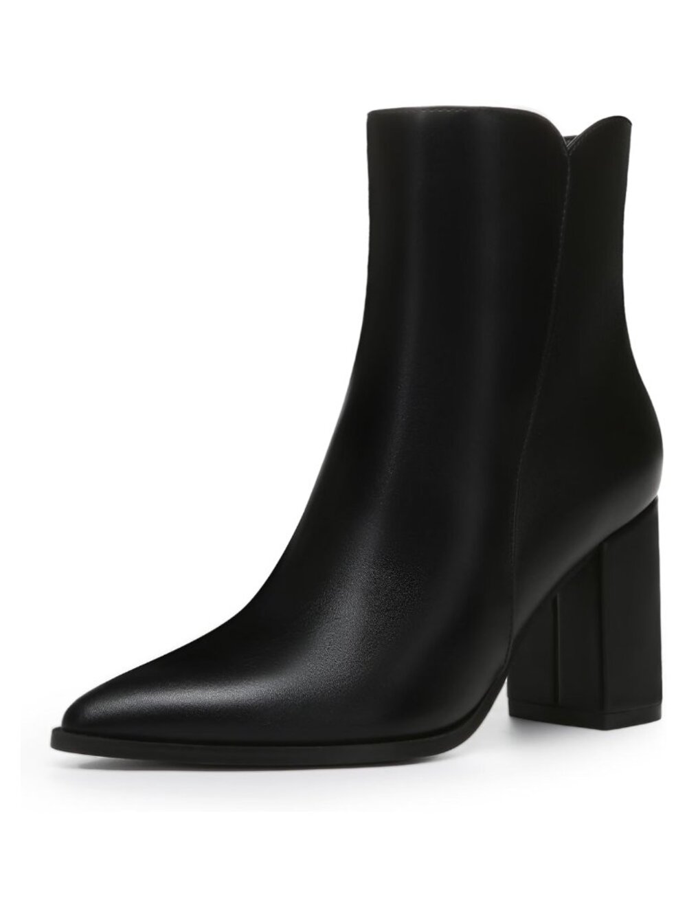 Womens Chunky High Heel Ankle Booties Pointed Toe Leather Side Zip